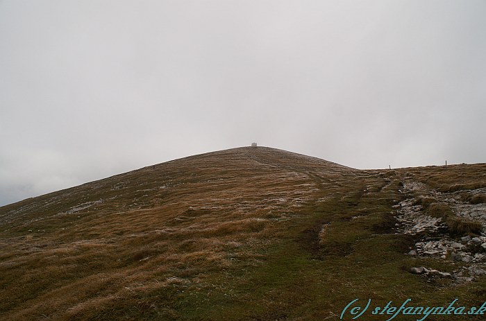 Reisstalersteig pod Heukuppe. Za malým kopčekom (úplne vpravo) sa napájal na červenú značku