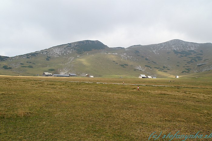 Planina Schneealpe, neďaleko chaty Schneealpenhaus. Pohľad na najvyšší kopec Windberg (ten vpravo)