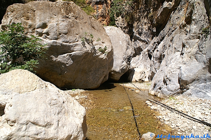 Typické čierne hadice (ako všade v Grécku) v Sarakina gorge. Tá skalka predo mnou mala vyše troch metrov na výšku