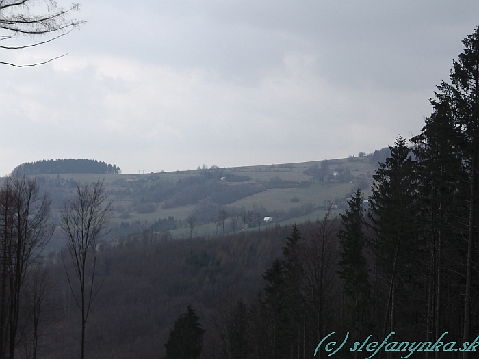 Hřibovna a Výškovec (vpravo za stromami)