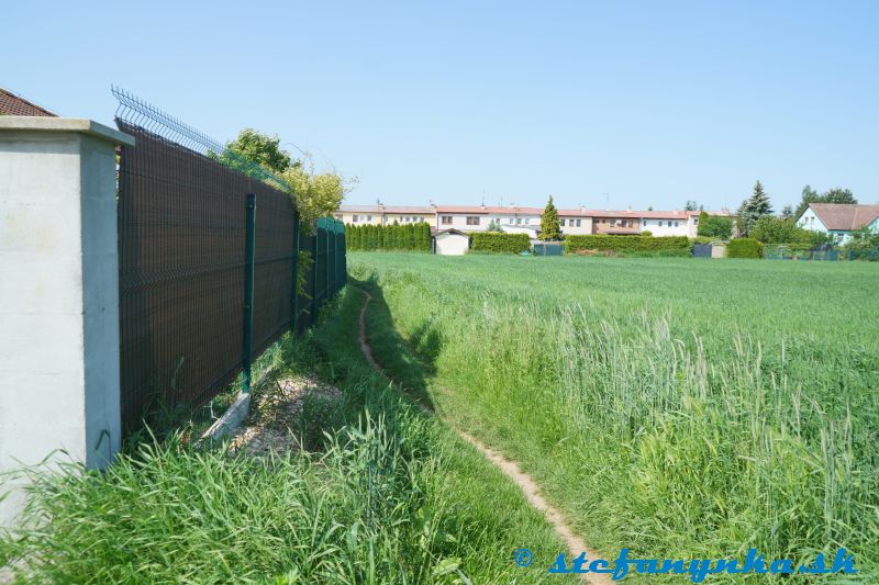 Čáčov. Krátky úsek medzi asfaltom s výhľadom na Miléniový kríž